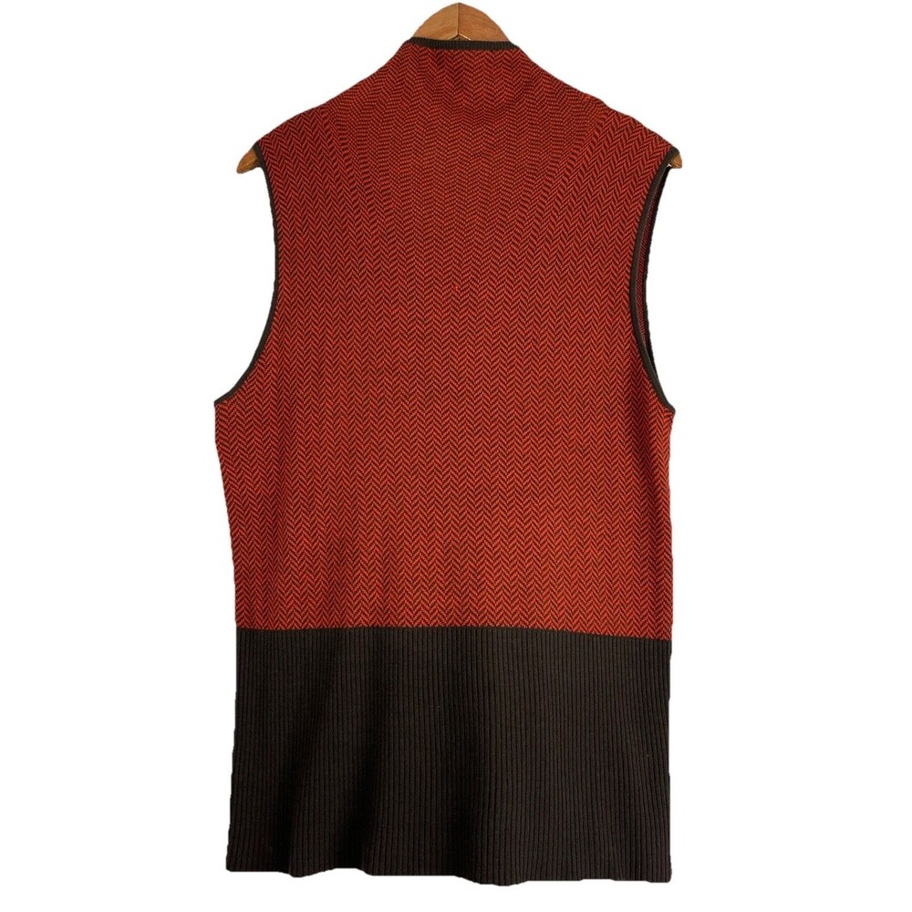 Red Brown Herringbone Knit  Mock TurtleSleeveless Sweater Cashmere Blend Women L